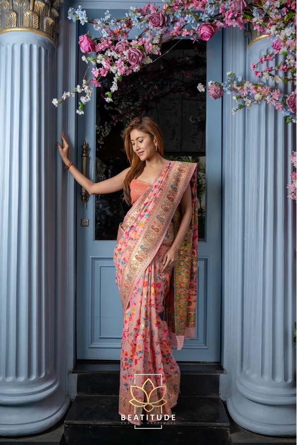Six-Shade Kashmiri Weave Banarasi Soft Silk Saree with Large Floral Bunches and Rich Zari Pallu  in Surat