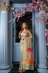 Six-Shade Kashmiri Weave Banarasi Soft Silk Saree with Large Floral Bunches and Rich Zari Pallu  in Surat