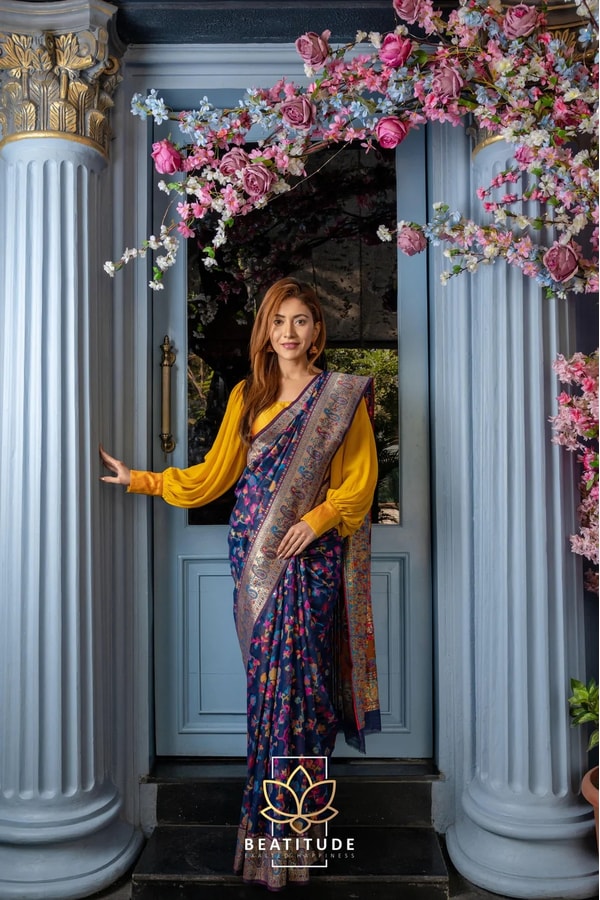 Six-Shade Kashmiri Weave Banarasi Soft Silk Saree with Large Floral Bunches and Rich Zari Pallu  in Surat