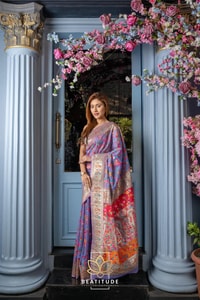 Six-Shade Kashmiri Weave Banarasi Soft Silk Saree with Large Floral Bunches and Rich Zari Pallu  in Surat