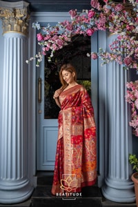 Six-Shade Kashmiri Weave Banarasi Soft Silk Saree with Large Floral Bunches and Rich Zari Pallu  in Surat