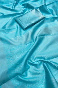 Sky Blue Soft Lichi Silk Saree with Tone-on-Tone Box Jacquard and Woven Border  in Surat