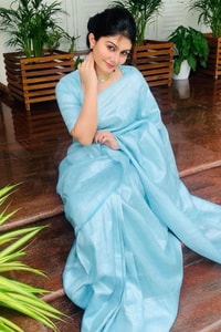 Sky Blue Soft Lichi Silk Saree with Tone-on-Tone Box Jacquard and Woven Border  in Surat