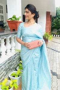 Sky Blue Soft Lichi Silk Saree with Tone-on-Tone Box Jacquard and Woven Border  in Surat
