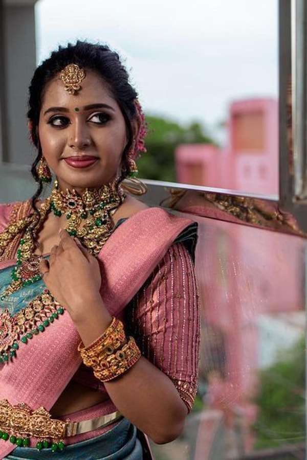 Slate Teal Banarasi Soft Silk Saree with Contrast Rose Pink Pallu and Woven Border  in Surat