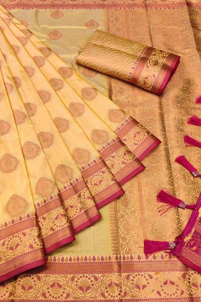 Soft Kanjivaram Silk Saree with Zari Weaving and Brocade Blouse Piece in Surat