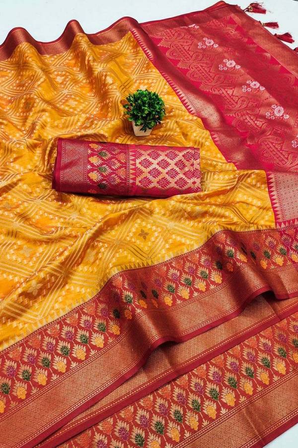 Soft Organza Cotton Silk with Zari and Minakari Embellishments Wedding wera saree  in Surat