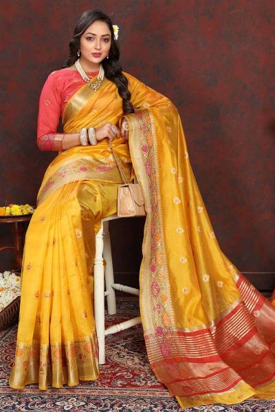 Soft Organza Silk Saree with Minakari Weaving and Zari Pallu Design Saree in Surat
