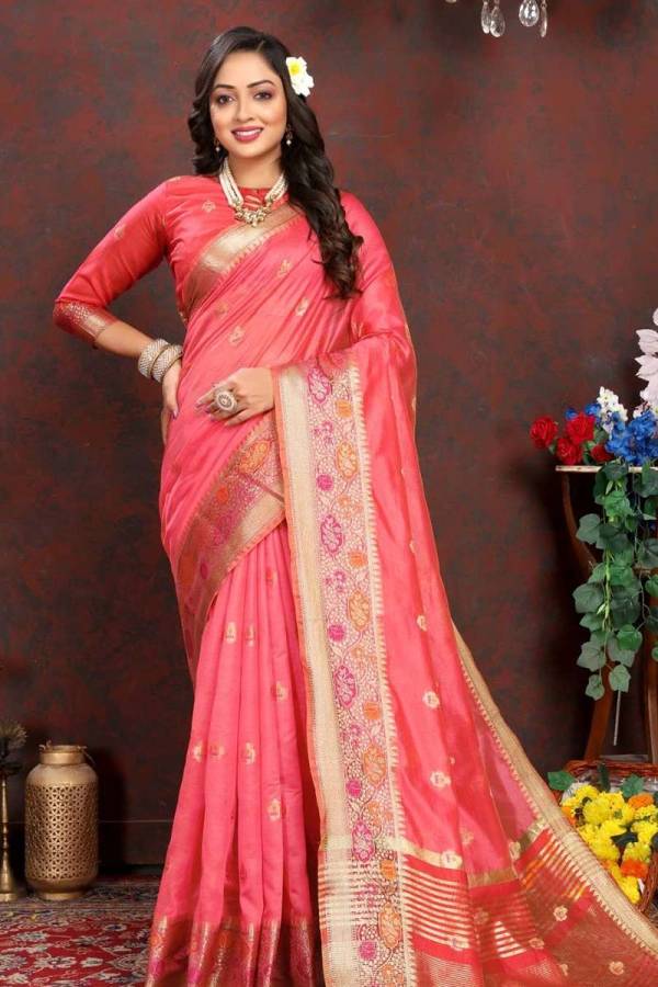 Soft Organza Silk Saree with Minakari Weaving and Zari Pallu Design Saree  in Surat