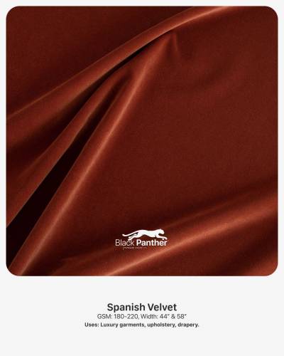 Spanish Velvet Fabric GSM 180 to 220 Width 44 Inch and 58 Inch for Luxury Garments Upholstery Drapes in Surat