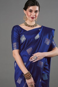 Square Zari Butti Banarasi Soft Silk Saree with Copper and Silver Brocade Pallu  in Surat