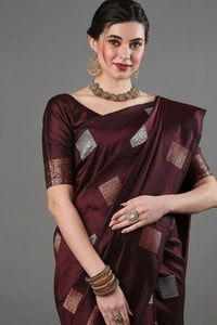 Square Zari Butti Banarasi Soft Silk Saree with Copper and Silver Brocade Pallu  in Surat