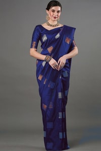 Square Zari Butti Banarasi Soft Silk Saree with Copper and Silver Brocade Pallu  in Surat