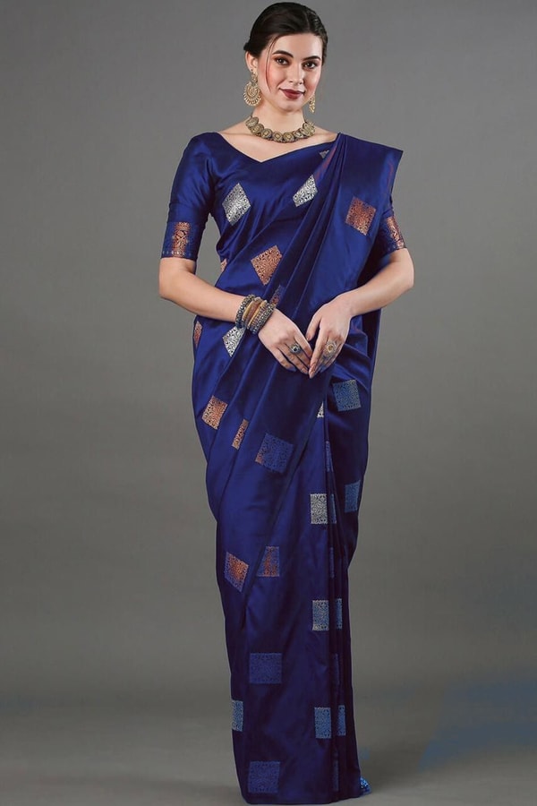 Square Zari Butti Banarasi Soft Silk Saree with Copper and Silver Brocade Pallu  in Surat