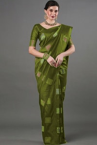 Square Zari Butti Banarasi Soft Silk Saree with Copper and Silver Brocade Pallu  in Surat