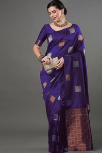 Square Zari Butti Banarasi Soft Silk Saree with Copper and Silver Brocade Pallu  in Surat