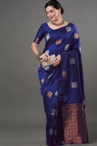 Square Zari Butti Banarasi Soft Silk Saree with Copper and Silver Brocade Pallu  in Surat