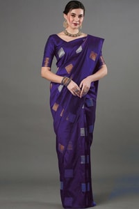 Square Zari Butti Banarasi Soft Silk Saree with Copper and Silver Brocade Pallu  in Surat