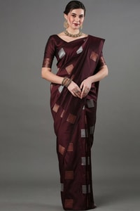 Square Zari Butti Banarasi Soft Silk Saree with Copper and Silver Brocade Pallu  in Surat