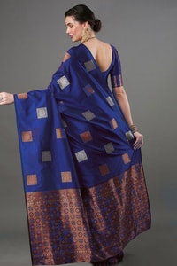 Square Zari Butti Banarasi Soft Silk Saree with Copper and Silver Brocade Pallu  in Surat