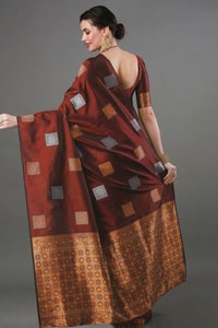 Square Zari Butti Banarasi Soft Silk Saree with Copper and Silver Brocade Pallu  in Surat