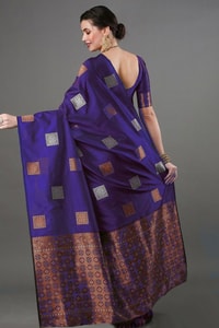 Square Zari Butti Banarasi Soft Silk Saree with Copper and Silver Brocade Pallu  in Surat