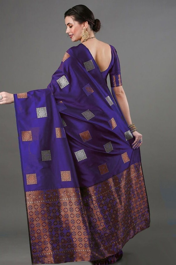 Square Zari Butti Banarasi Soft Silk Saree with Copper and Silver Brocade Pallu  in Surat