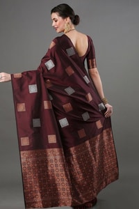 Square Zari Butti Banarasi Soft Silk Saree with Copper and Silver Brocade Pallu  in Surat