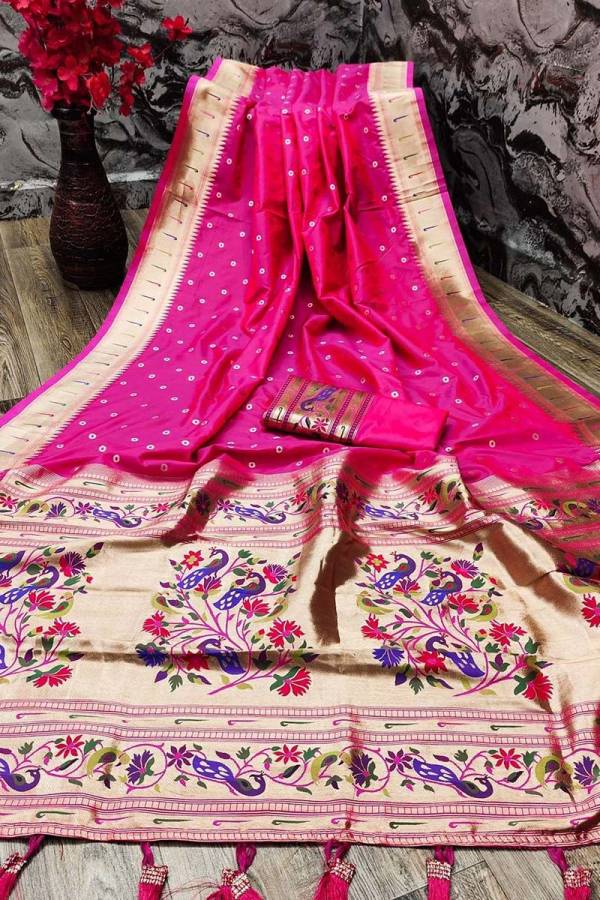 Stunning Multi Color Paithani Saree with Mina Thread Pallu and Zari Butti Body  in Surat
