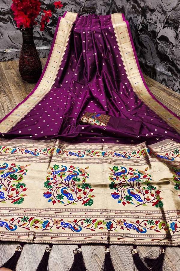 Stunning Multi Color Paithani Saree with Mina Thread Pallu and Zari Butti Body  in Surat