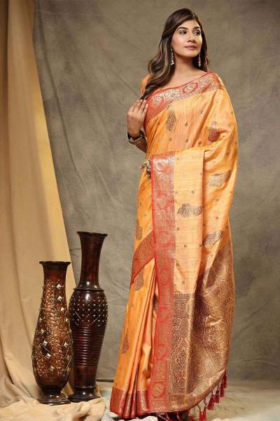 Stunning Soft Silk Saree with All Over Copper Zari Motifs Design Saree in Surat