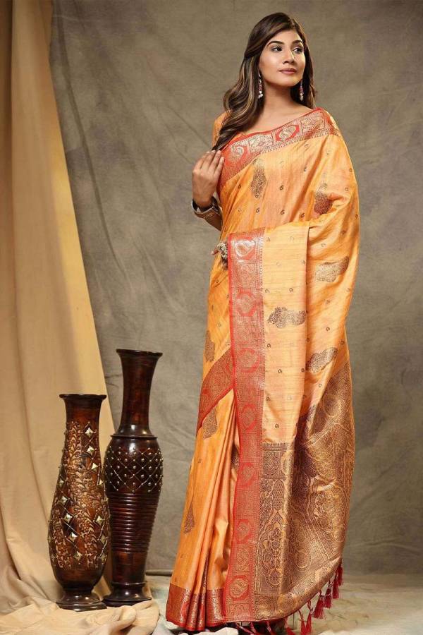 Stunning Soft Silk Saree with All Over Copper Zari Motifs Design Saree  in Surat