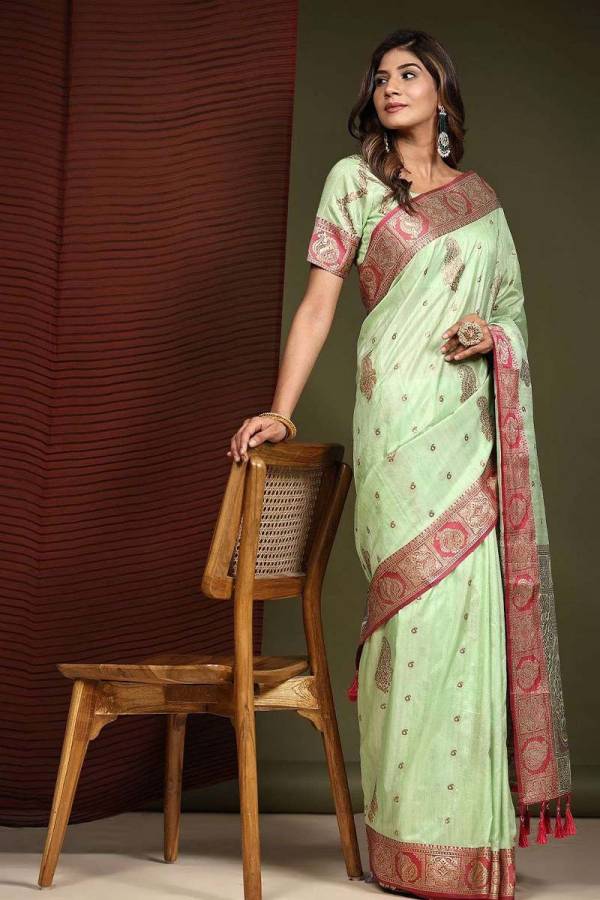 Stunning Soft Silk Saree with All Over Copper Zari Motifs Design Saree  in Surat