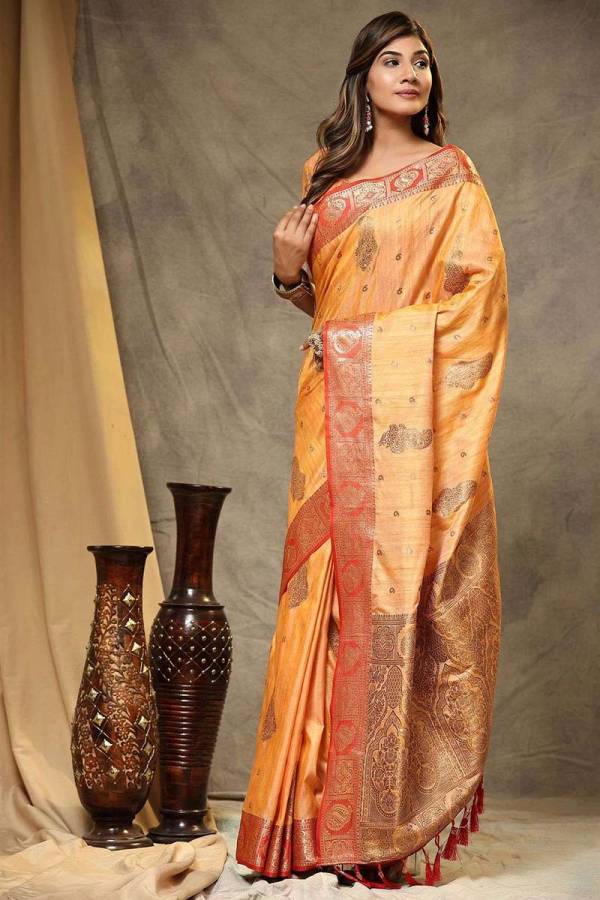Stunning Soft Silk Saree with All Over Copper Zari Motifs Design Saree  in Surat