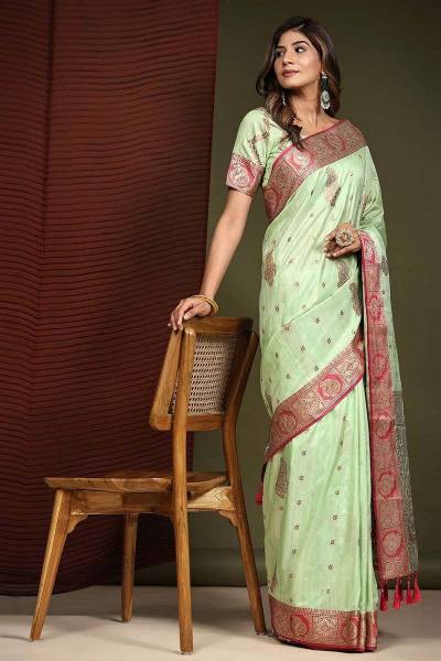Stunning Soft Silk Saree with All Over Copper Zari Motifs Design Saree in Surat