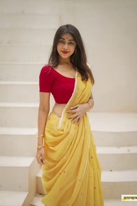Sunshine Yellow Linen-Look Soft Cotton Saree with Fine Stripes and Red Tassel Pallu  in Surat