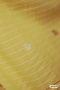 Sunshine Yellow Linen-Look Soft Cotton Saree with Fine Stripes and Red Tassel Pallu  in Surat