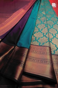 Teal Blue Banarasi Soft Silk Saree with Copper Zari Brocade Jaal and Heavy Woven Border  in Surat