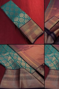 Teal Blue Banarasi Soft Silk Saree with Copper Zari Brocade Jaal and Heavy Woven Border  in Surat