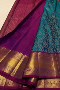 Teal Blue Banarasi Soft Silk Saree with Zari Floral Brocade and Contrast Wine Pallu  in Surat