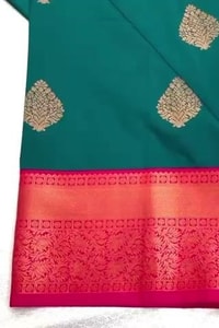 Teal Green Banarasi Soft Silk Saree with Bright Pink Pallu, Border and Zari Butis  in Surat video 1