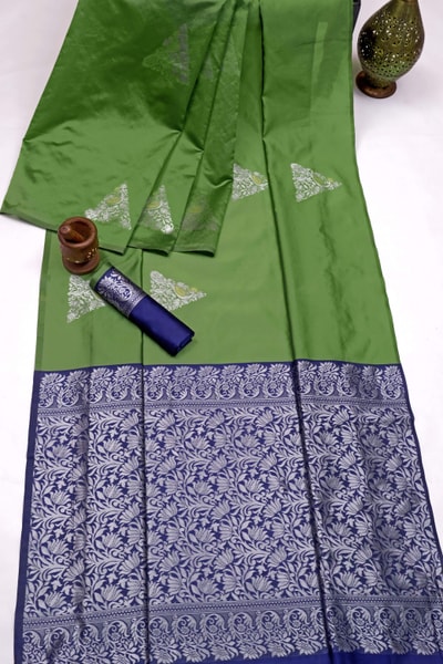 Temple Butta Banarasi Soft Silk Saree with Heavy Silver Zari Jaal Pallu in Four Contrasts in Surat