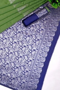 Temple Butta Banarasi Soft Silk Saree with Heavy Silver Zari Jaal Pallu in Four Contrasts  in Surat