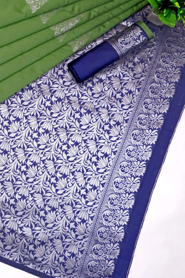Temple Butta Banarasi Soft Silk Saree with Heavy Silver Zari Jaal Pallu in Four Contrasts  in Surat
