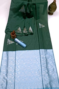 Temple Butta Banarasi Soft Silk Saree with Heavy Silver Zari Jaal Pallu in Four Contrasts  in Surat