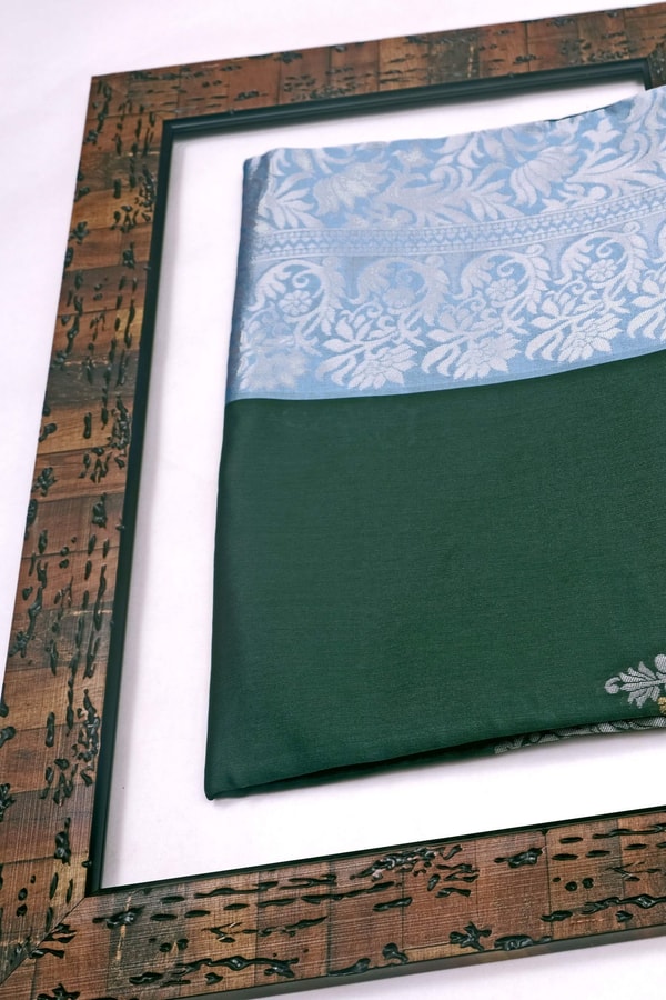 Temple Butta Banarasi Soft Silk Saree with Heavy Silver Zari Jaal Pallu in Four Contrasts  in Surat