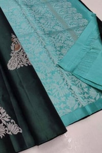 Temple Butta Banarasi Soft Silk Saree with Heavy Silver Zari Jaal Pallu in Four Contrasts  in Surat