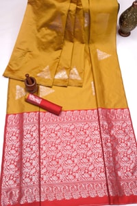 Temple Butta Banarasi Soft Silk Saree with Heavy Silver Zari Jaal Pallu in Four Contrasts  in Surat