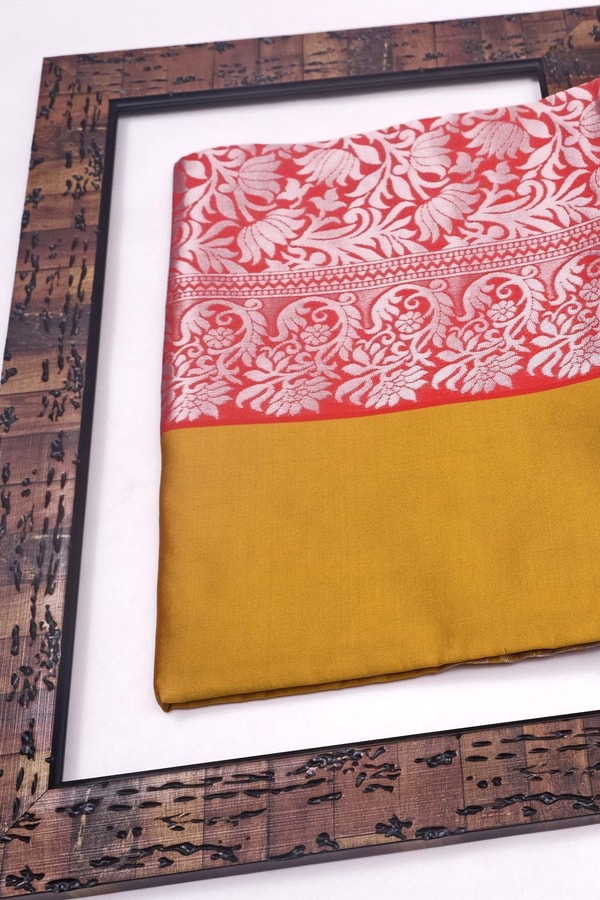 Temple Butta Banarasi Soft Silk Saree with Heavy Silver Zari Jaal Pallu in Four Contrasts  in Surat