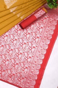 Temple Butta Banarasi Soft Silk Saree with Heavy Silver Zari Jaal Pallu in Four Contrasts  in Surat